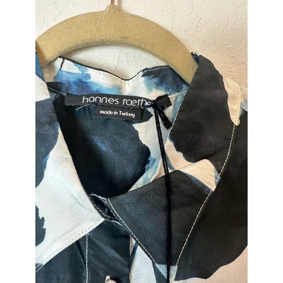 NWT Hannes Roether Long Sleeve 100% Silk Blue White Floral Blouse $485 (LARGE) - Picture 4 of 5